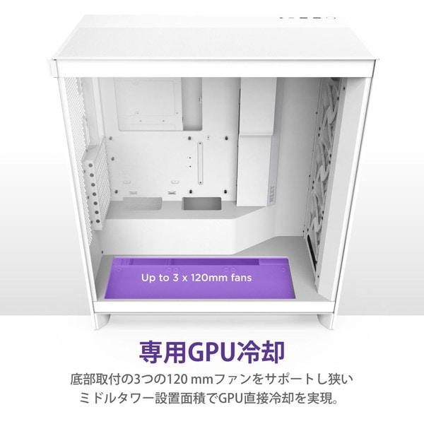 NZXT ミドルタワーPCケース H7FLOW CM-H72FW-01 ホワイト 白【キャンセル不可・北海道沖縄離島配送不可】