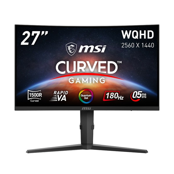 MSI 湾曲ゲーミングモニター MAG 275CQRF QD E2 27インチ WQHD（2,560 × 1,440） 180Hz RAPID VAパネル ノングレア 入力端子:HDMI 2.0b x2 DisplayPort 1.4a x1 USB Type-C x1 USB 2.0 Type-A x2 USB 2.0 Type-B x1 ヘッドホン出力 x1