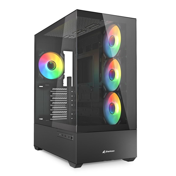 Sharkoon ミドルタワー PCケース SHA-AK6-RGB-BK 120mm RGBファン×4 標準搭載 ATX Micro ATX Mini-ITX 対応 ブラック 【キャンセル不可・北海道沖縄離島配送不可】