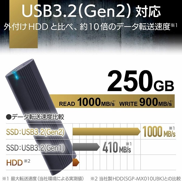 ELECOM エレコム ESD-EH0250GBK 外付けSSD ﾎﾟｰﾀﾌﾞﾙ USB3.2(Gen2)対応 Type-C 250GB ﾌﾞﾗｯｸ 【キャンセル不可・北海道沖縄離島配送不可】