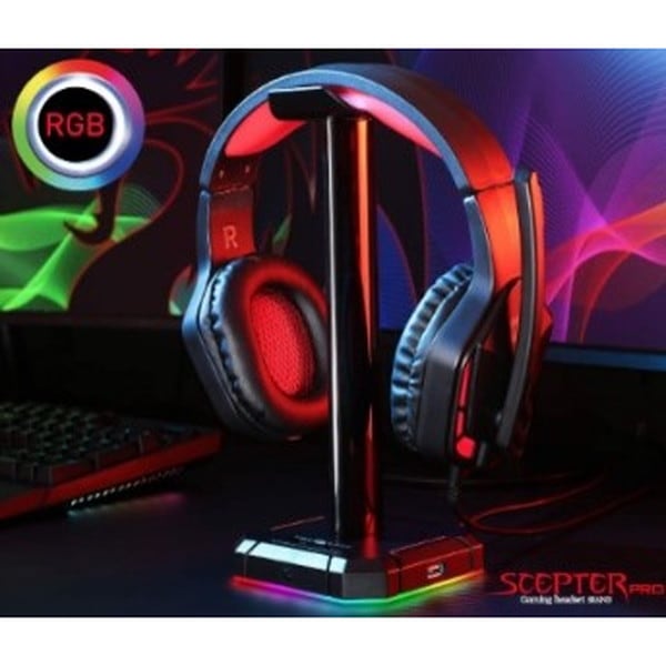 REDRAGON USBハブ付ヘッドフォンスタンド Scepter PRO RGB HA300TI ブラック 【キャンセル不可・北海道沖縄離島配送不可】 -お取り寄せ-