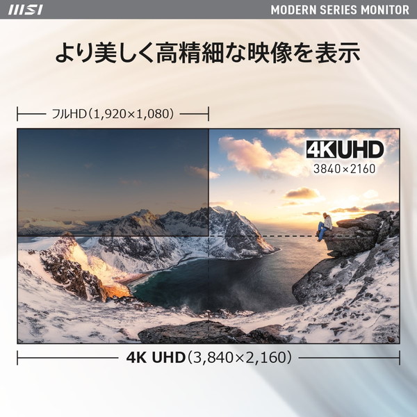 スタイリッシュなデザインと映像の美しさを融合させたビジネス向けモニター MSI Modern MD271UL 27インチ 4K UHD(3,840×2,160) IPSパネル リフレッシュレート60Hz 応答速度4ms(GTG) アンチフリッカー ブルーライトカット