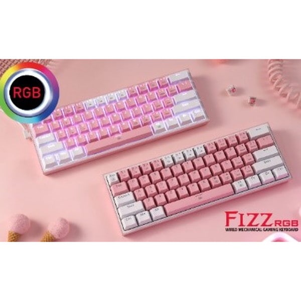 REDRAGON ゲーミングキーボード 英語コンパクト 赤軸 メカニカル 61KEY ピンク&ホワイトモデル FIZZ K617-RGBPWTI ピンク＆ホワイト 【キャンセル不可・北海道沖縄離島配送不可】 -お取り寄せ-