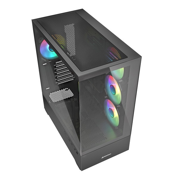 Sharkoon ミドルタワー PCケース SHA-AK6-RGB-BK 120mm RGBファン×4 標準搭載 ATX Micro ATX Mini-ITX 対応 ブラック 【キャンセル不可・北海道沖縄離島配送不可】