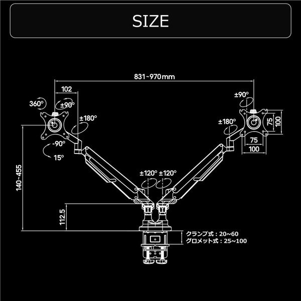 Bauhutte スリムモニターアーム ホワイト BMA-2SLM-WHデュアル 稼働距離最大約48cm 5軸関節 【代引・日時指定・キャンセル不可・北海道沖縄離島配送不可】 -メーカー直送- ※メーカー在庫潤沢